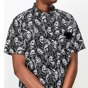 Lurking Class Men’s Reaper Woven Black Short-sleeve Button-down Shirt